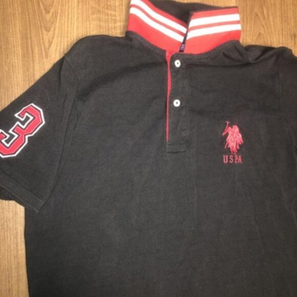 US POLO ASSN Short Sleeve Black Polo Shirt Size XL Logo Buttons Number 3 - Picture 1 of 9